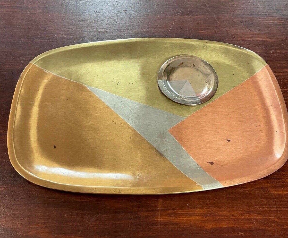 Los Castillo Large Serving Tray Mixed Married Metals with coaster Silver Copper