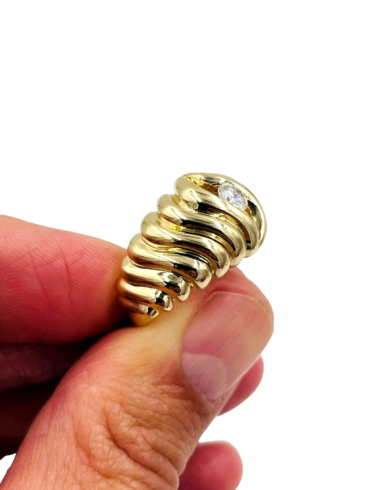 Vintage 14k Yellow gold Diamond solitaire Dome fluted ring ...