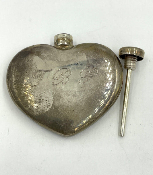 TIFFANY & CO STERLING SILVER TRAVEL PERFUME FLASK HEART SHAPE BOTTLE