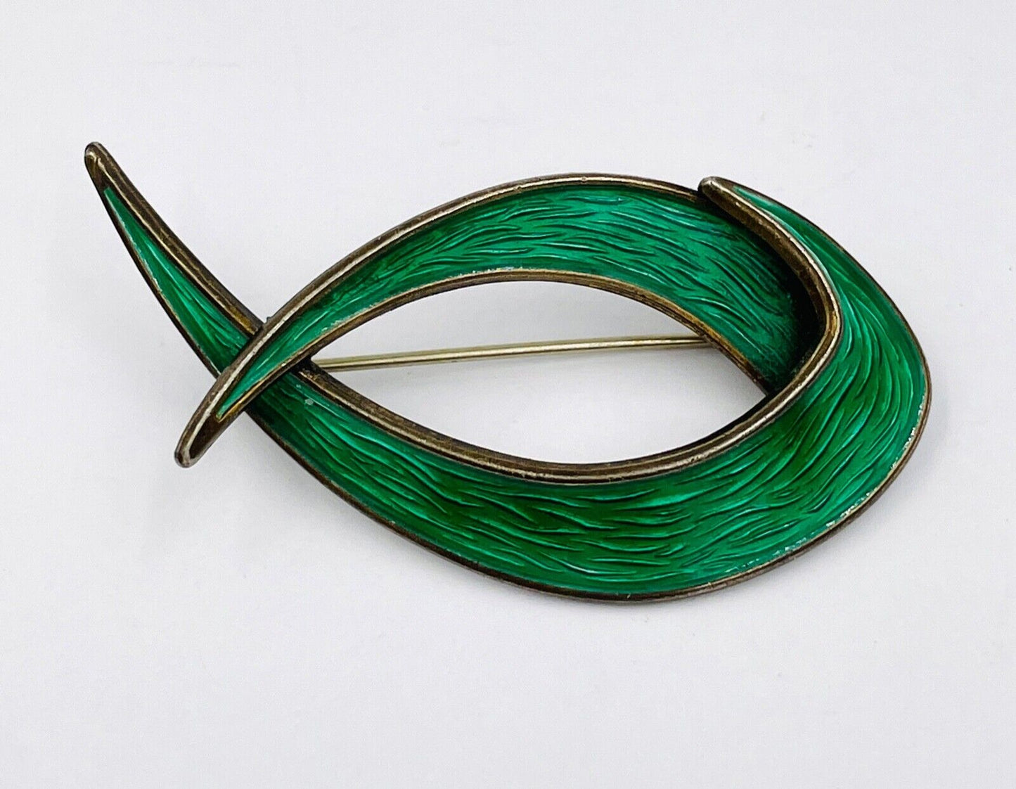 Vintage Ivar T. Holth Norway modernist sterling silver green enamel pin brooch