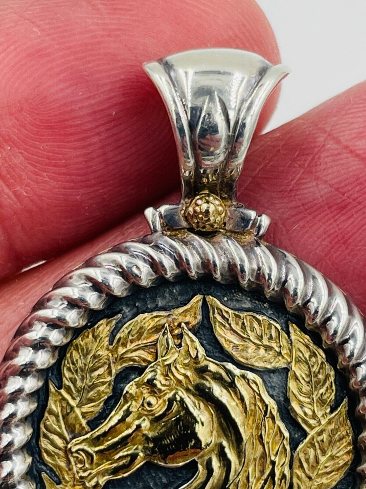 Vintage Sterling Silver 925 18k Yellow Gold Horse Pendant