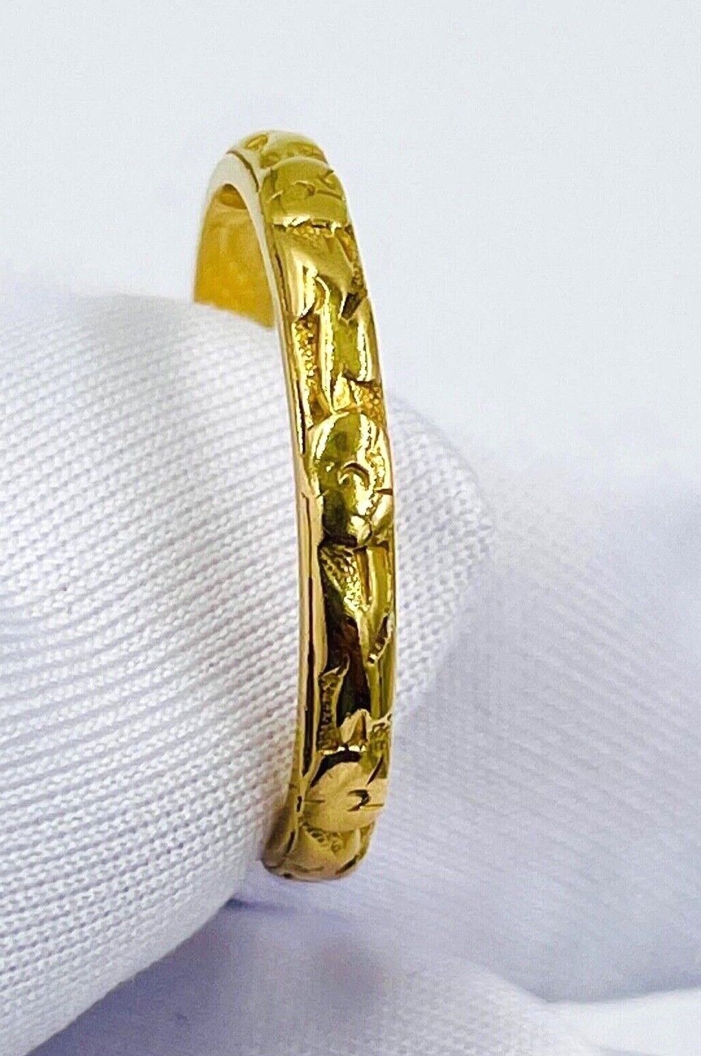 Antique Bowden 18K yellow Gold Art Nouveau Band Ring 7sz flower 2.5mm band
