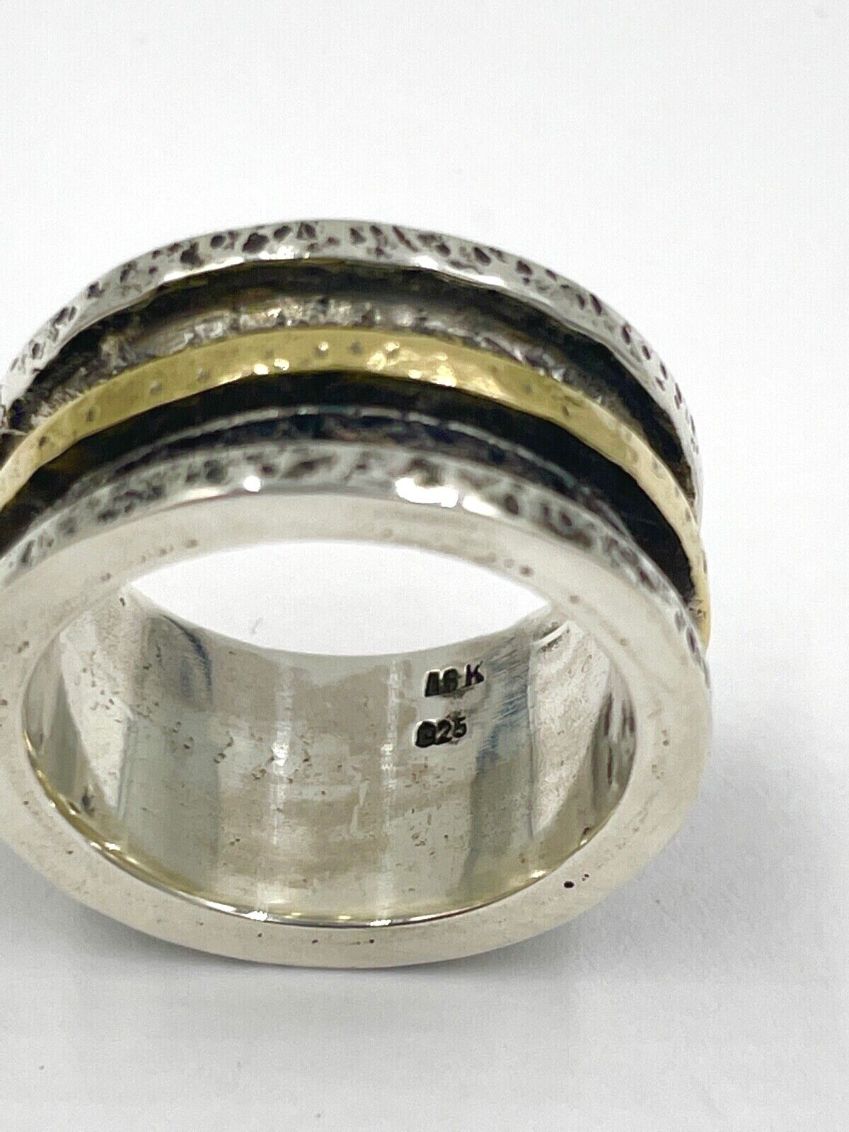 18k Gold and Sterling Silver wide band Cross Mens Ring cigar band