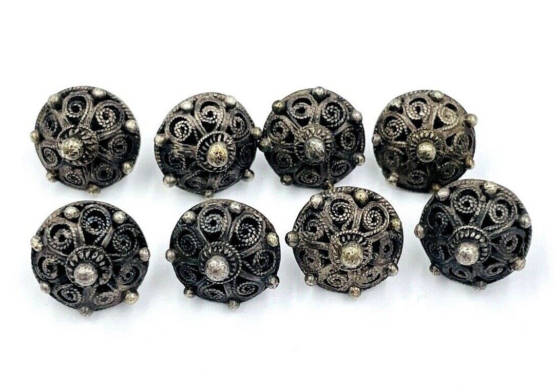 Incredible Hallmarked Antique Dutch Silver Cloak Button Buttons set of 8
