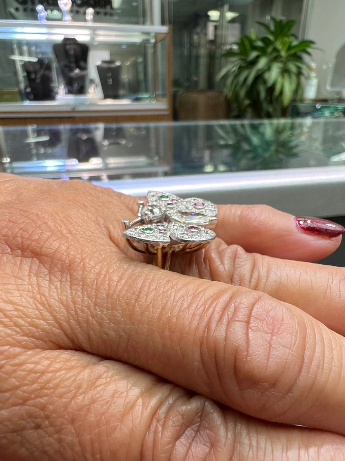 Diamond Emerald Ruby Sapphire Platinum Gold Butterfly Ring