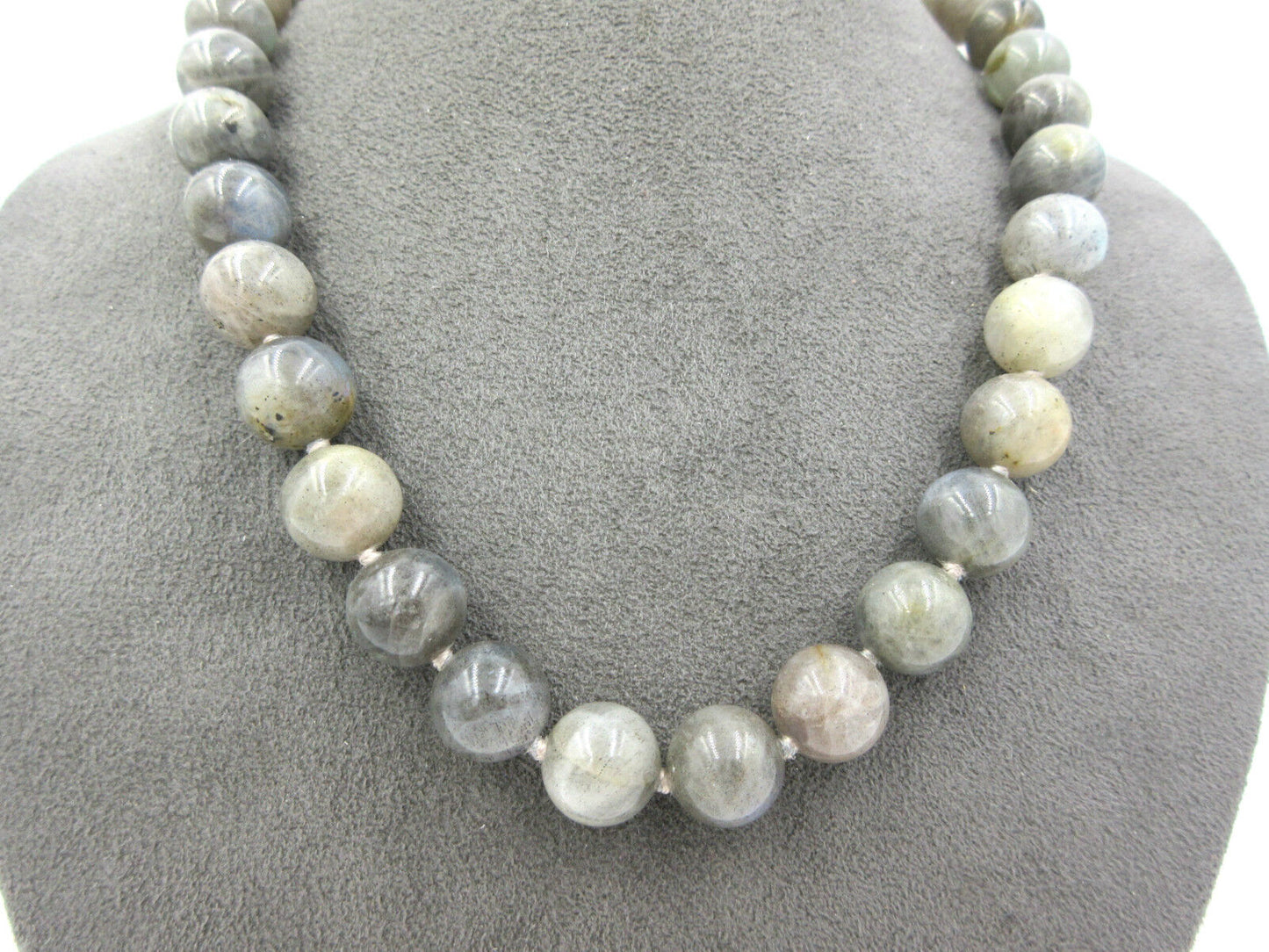 Chunky Labradorite Bead Necklace Choker Sterling Silver Ball Clasp 12mm