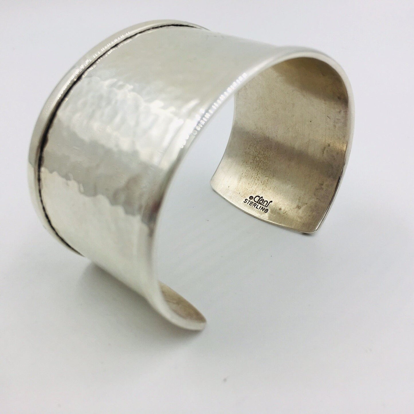 Hammered Open Cuff Bracelet Sterling Silver