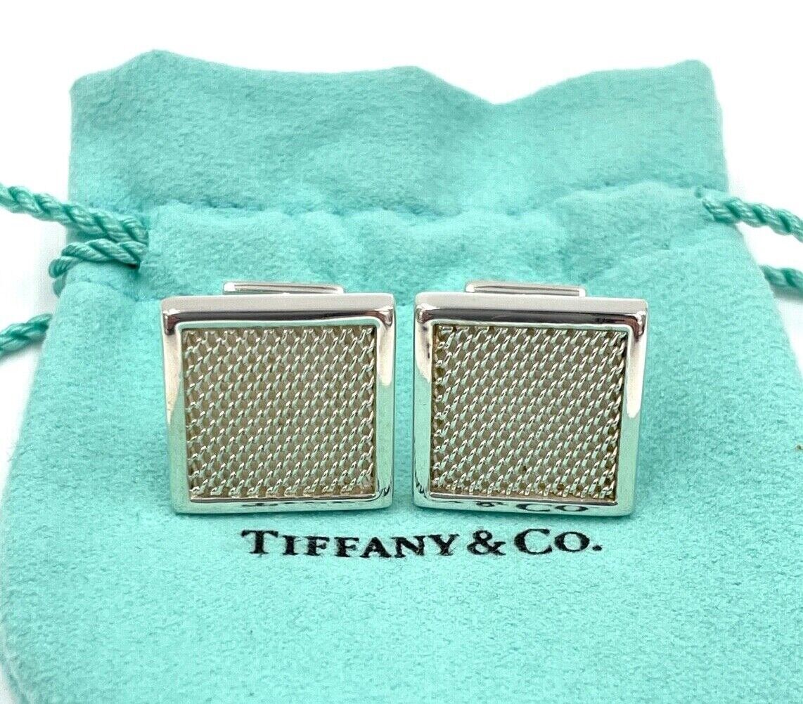 Tiffany & Co. Sterling Silver Square Mesh Cuff Links in Tiffany Pouch