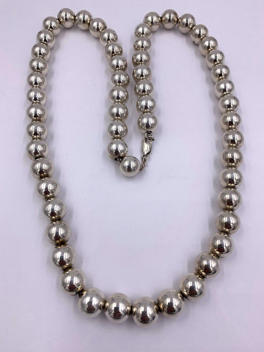 Vintage Sterling Silver Bead ball Necklace 24”