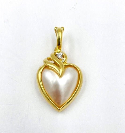 Vintage 14k gold Mother of Pearl Diamond Heart pendant Enhancer