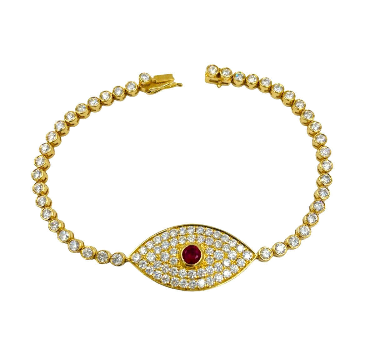 Evil Eye 18k yellow Gold 2.85cts Diamond Ruby Bracelet