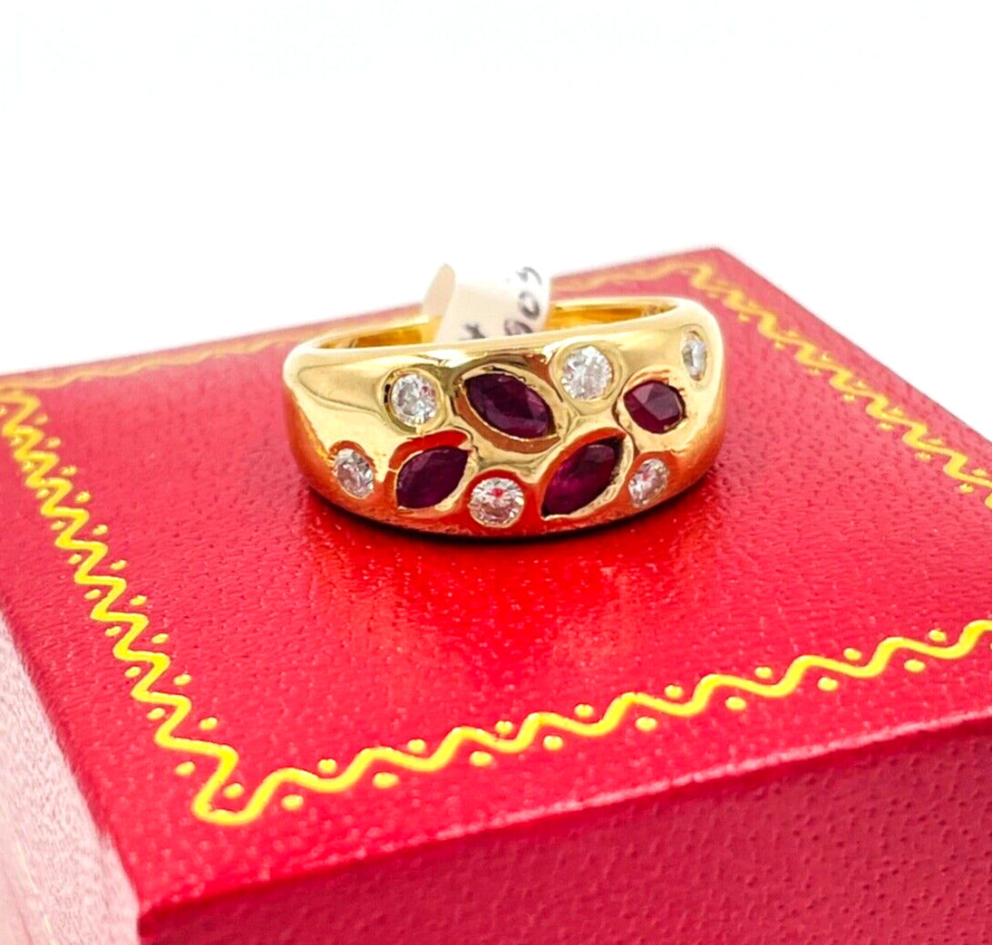 Vintage 18K Rose Gold Diamond Ruby Band Ring VS wide band