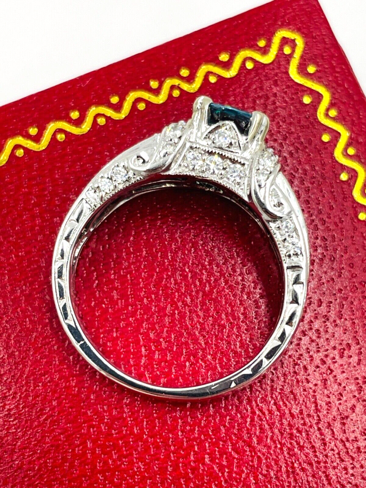 Engagement Ring 18k white Gold Blue Zircon diamond Ring