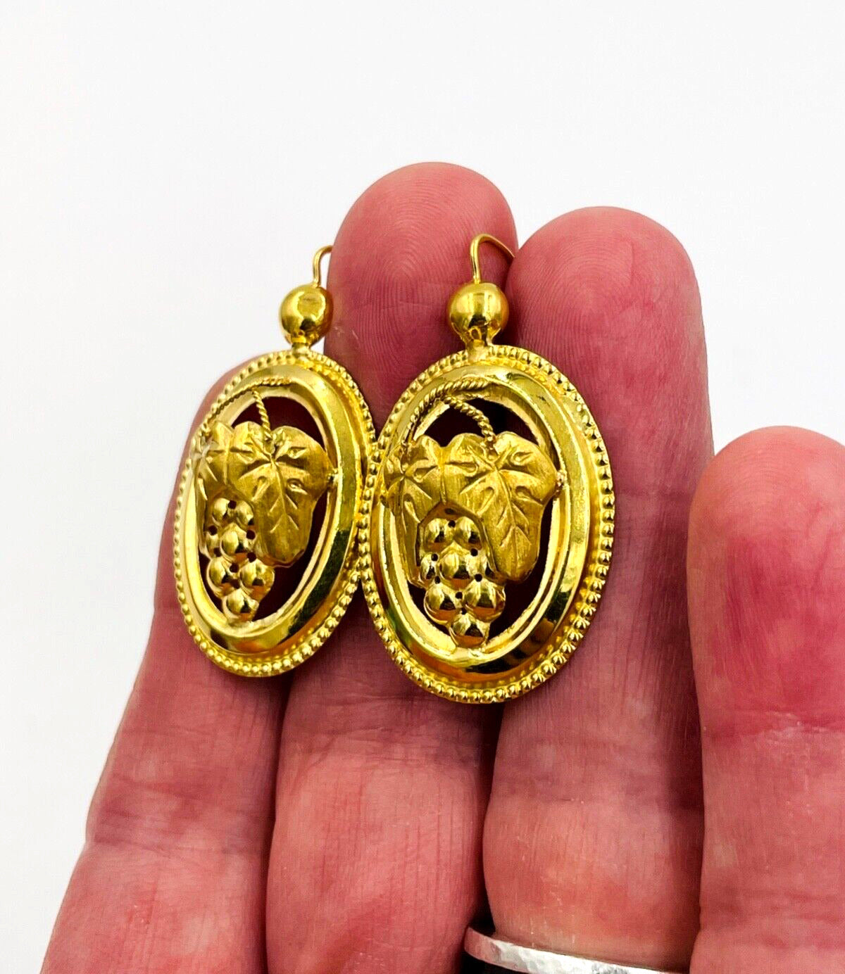Victorian French 18k Hand Made Grape motif dangle Earrings