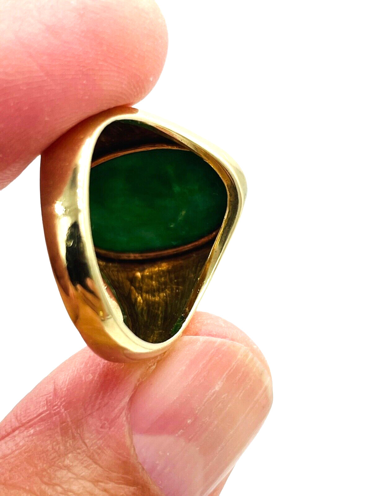 Vintage Yellow Gold Green Jade Solitaire Ring  14k Men's Size 9