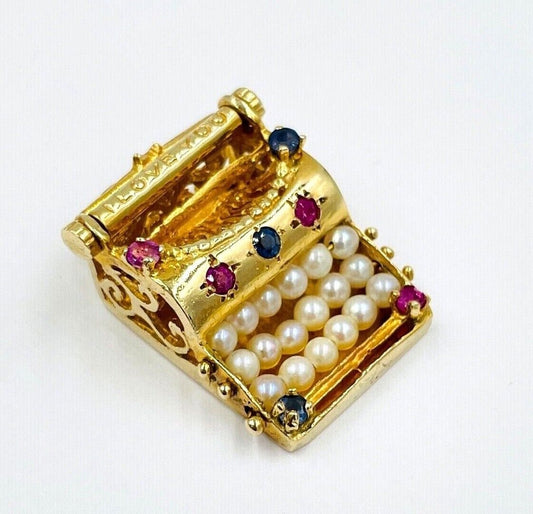 Vintage 14K Yellow Gold Pearl Ruby Sapphire Typewriter Charm I Love You