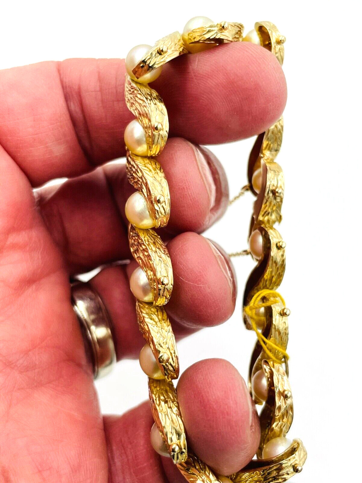 Vintage 14K Yellow Gold Pearl Link Bracelet 7" long 32.6 grams