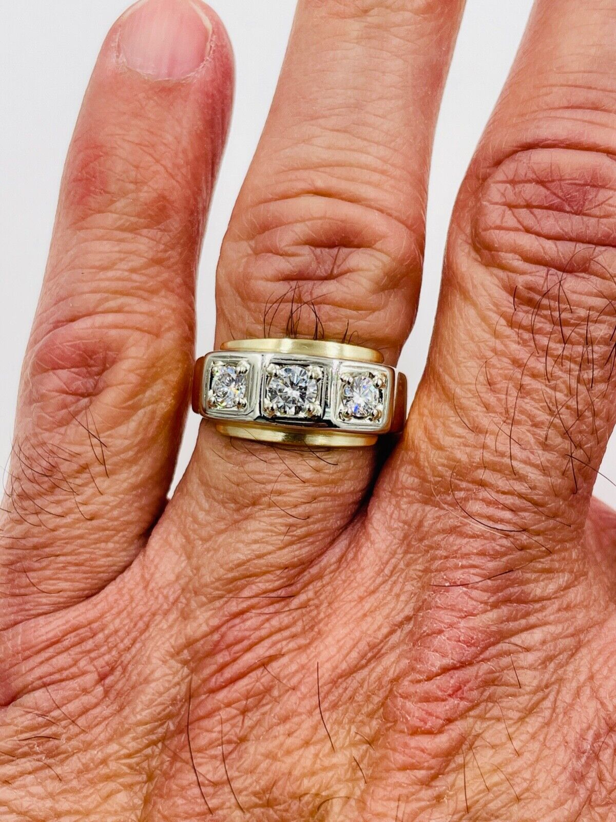 Estate 14k yellow gold .70cts VS 3 stone Diamond Men's Ring