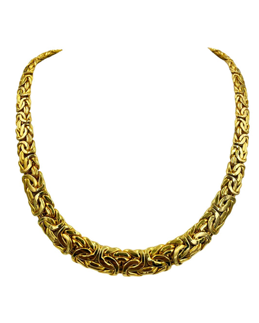 Estate 14k yellow Gold Byzantine Graduated Wide Necklace 17 1/4"