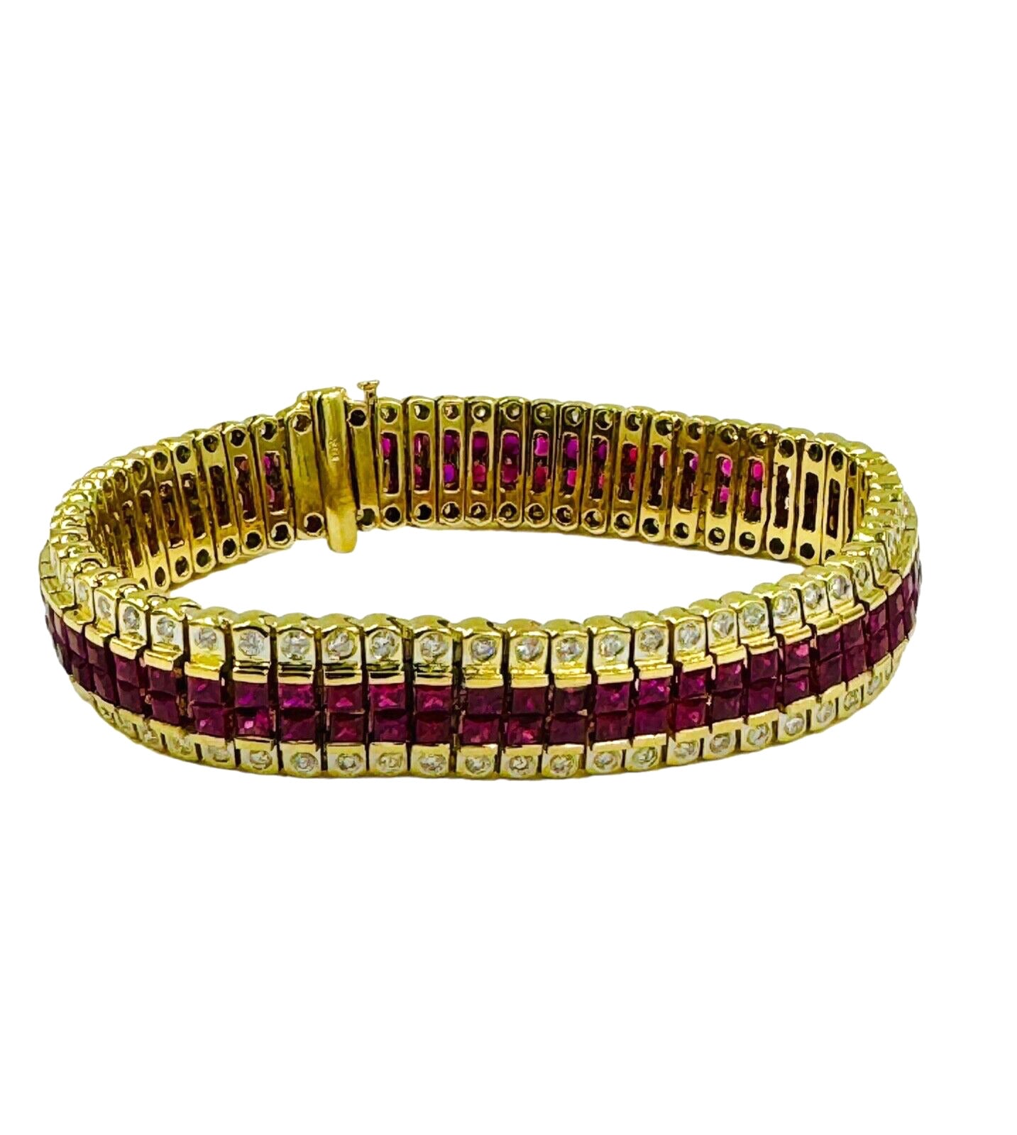 Estate 18k Gold Ruby and Diamond bracelet 7" long