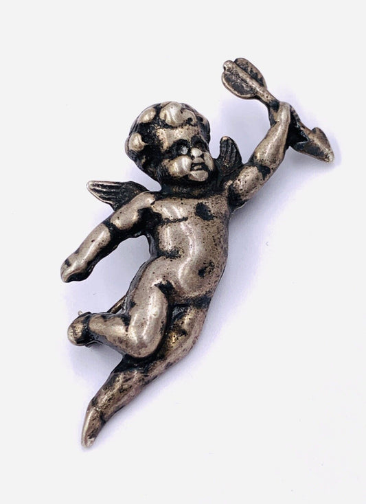 Antique Sterling Silver Flying Angel Cupid Putti Cherub with arrow