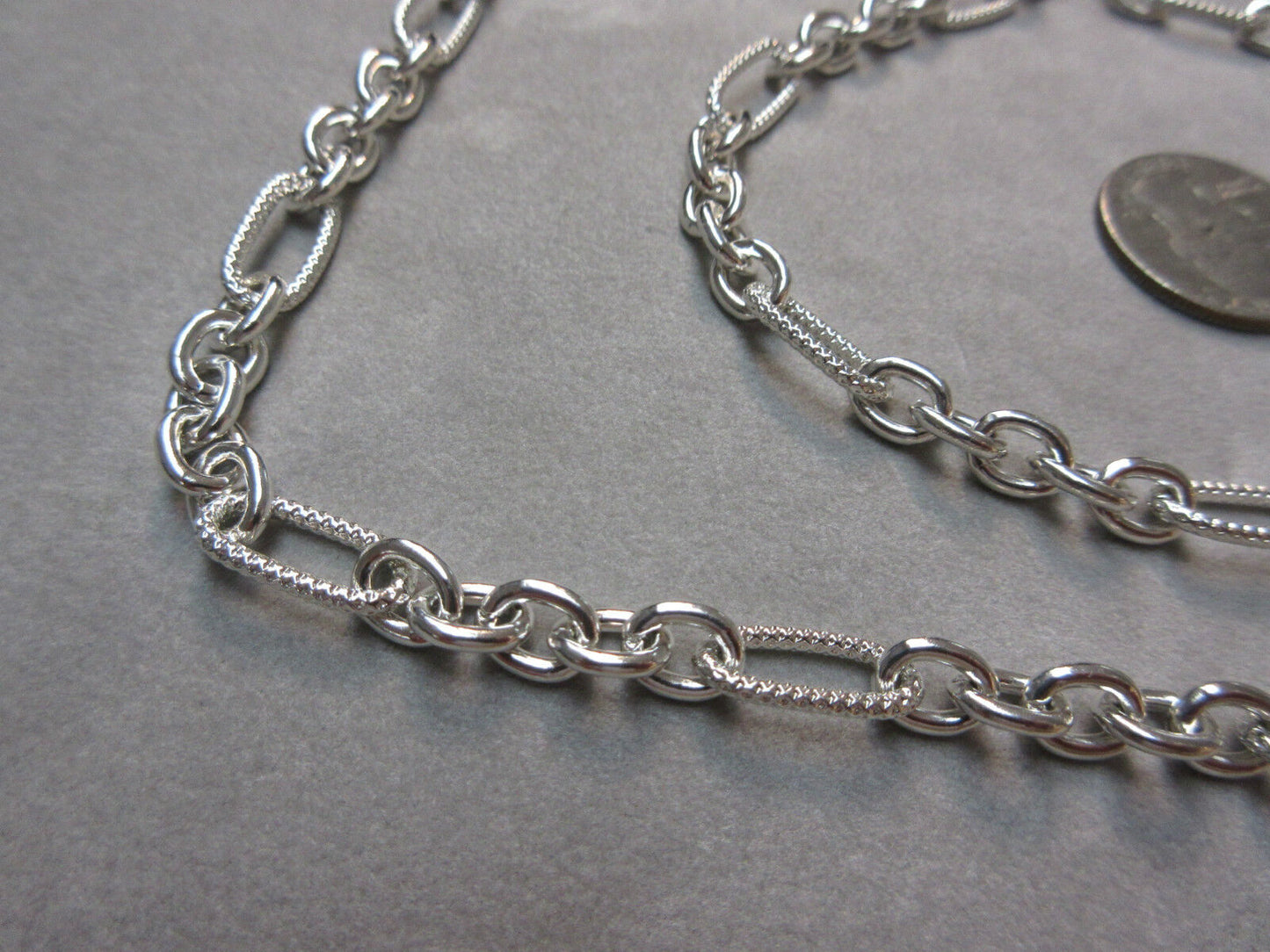 Sterling Silver Textured Link Necklace 32" Long