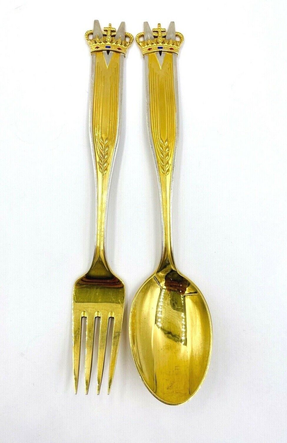 A. Michelsen Remembrance spoon and fork set gilded enamel Crown 1958