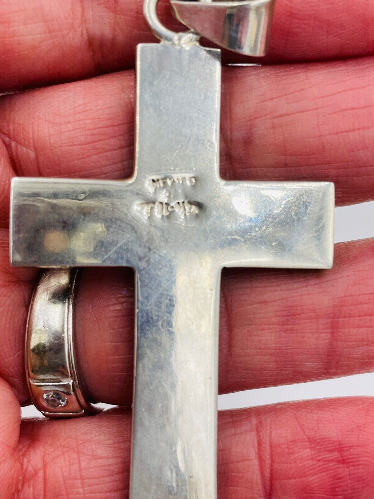 Vintage 925 Sterling Silver Malachite Onyx Cross Pendant Taxco