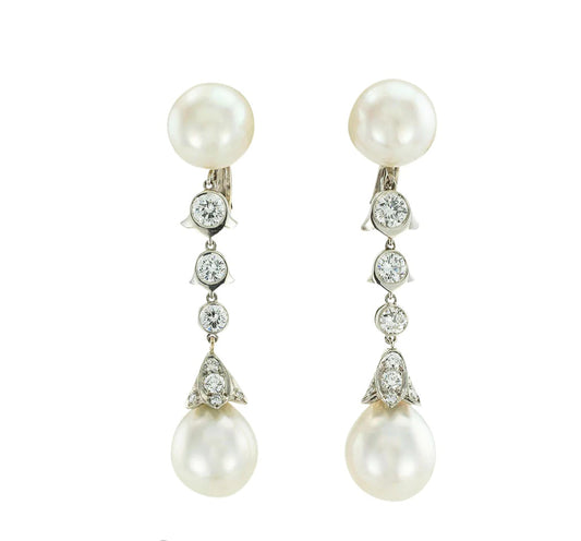 Cartier South Sea Pearl Diamond Platinum Drop Earrings