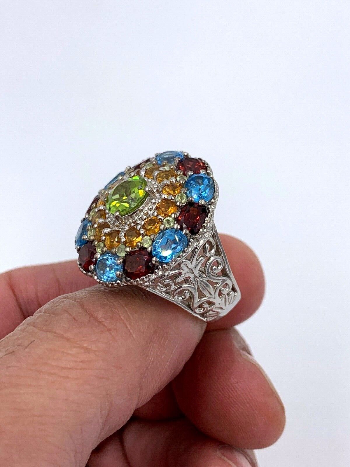 Sts Chuck Clemency Multi gemstone Sterling Silver flower Ring Size 7