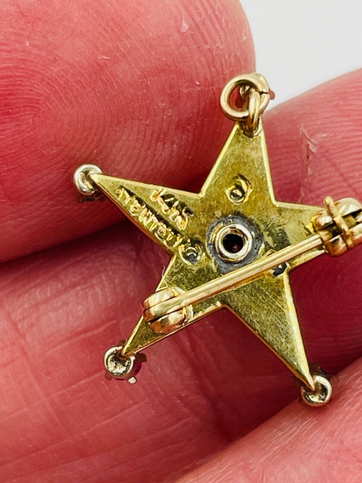 14k gold  Masonic Eastern Star Enamel Diamond Pin Pendant combo
