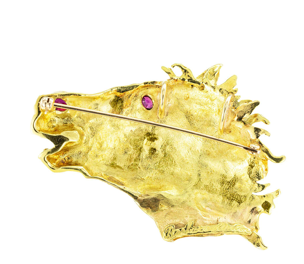 Barbara Anton 18k Yellow Gold Ruby Horse Head Slide Brooch Pendant