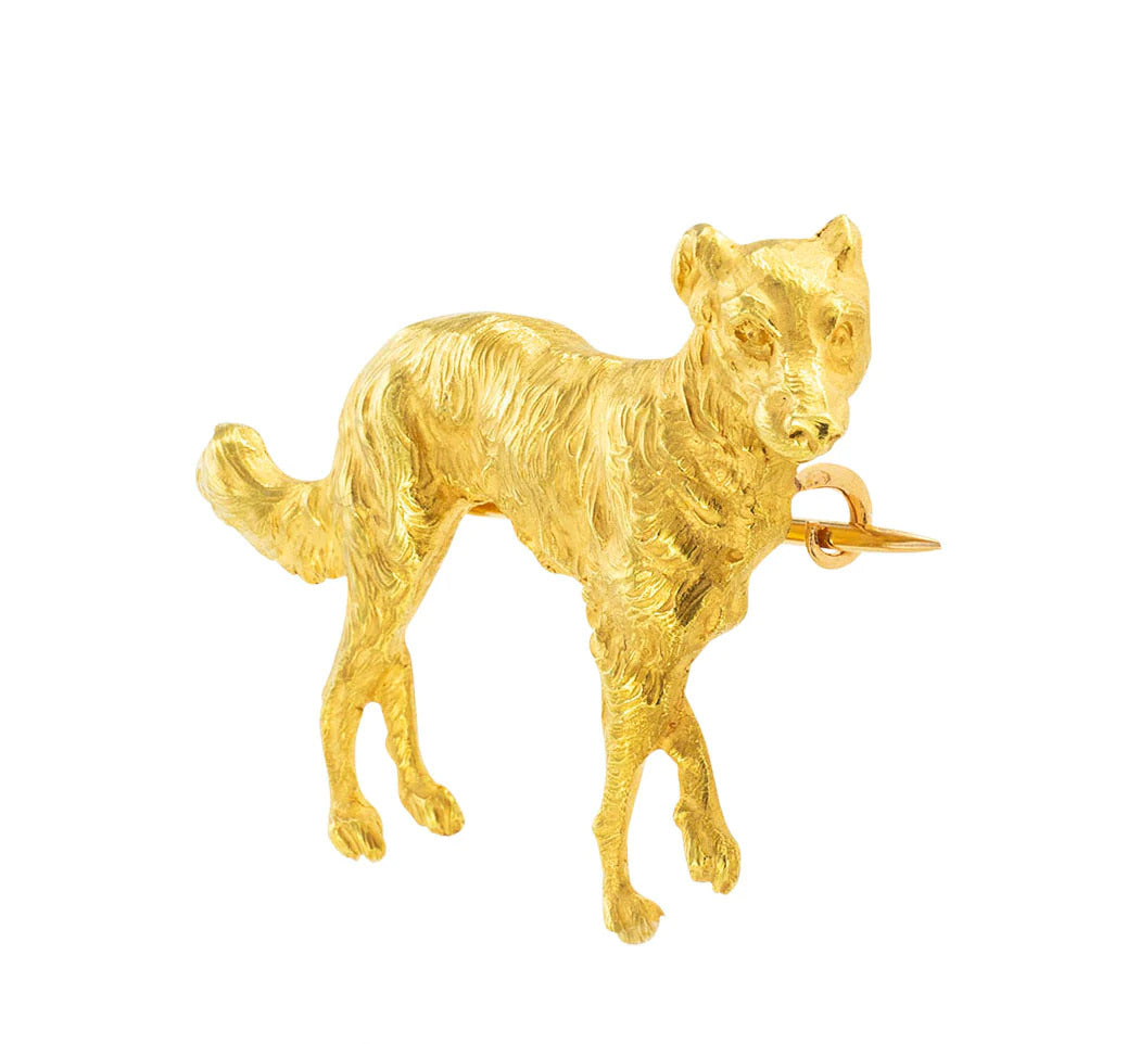 Art Nouveau Gold Irish Setter Dog Brooch Pin 18k