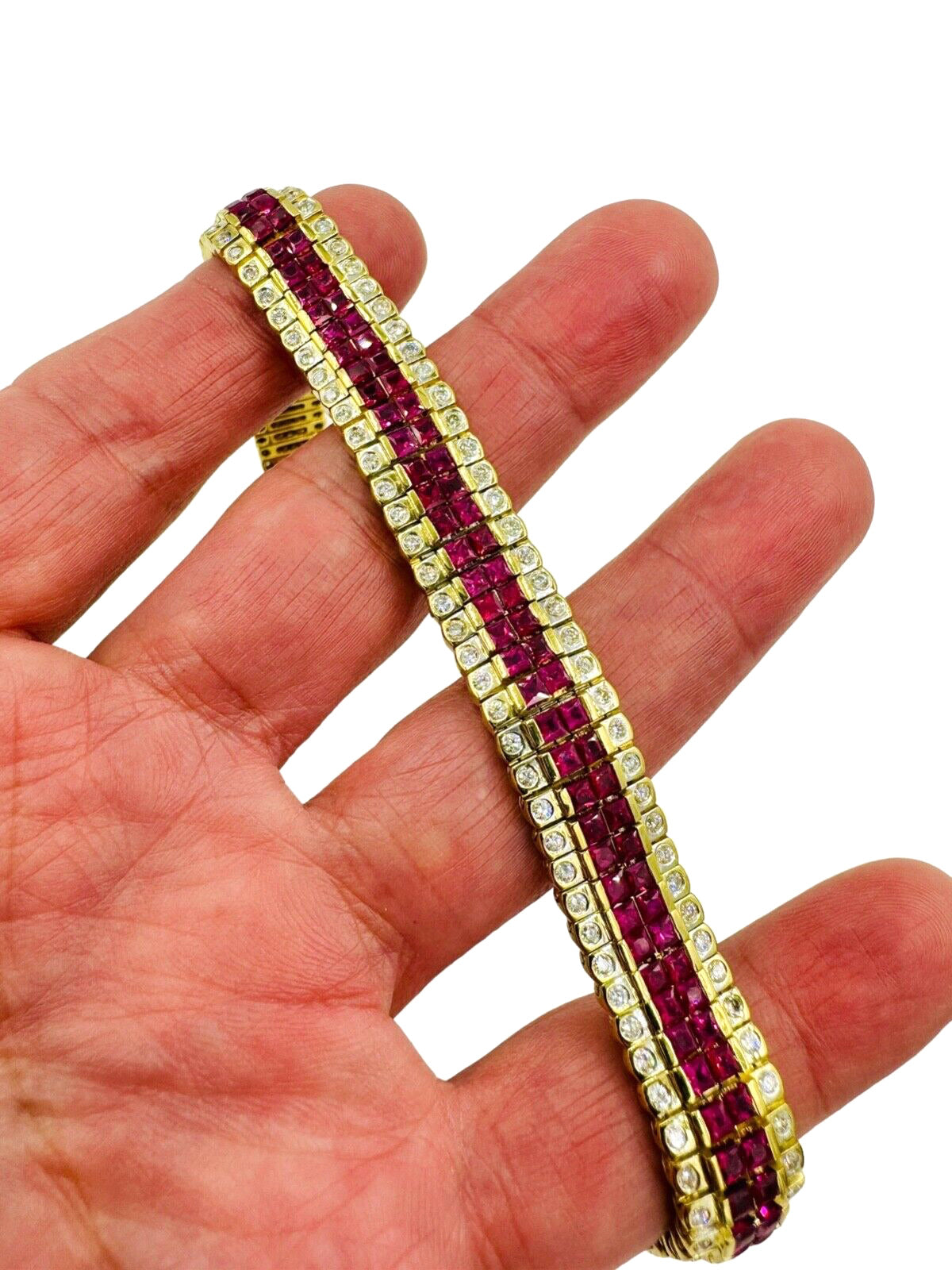 Estate 18k Gold Ruby and Diamond bracelet 7" long