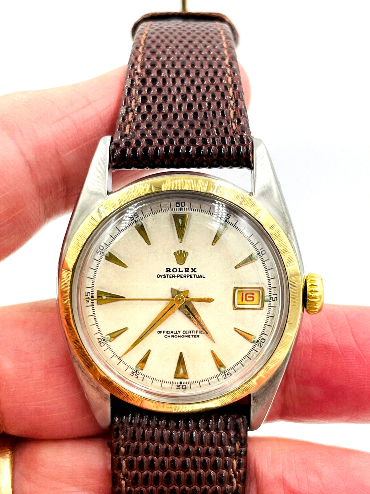 1953 Rolex Bubbleback 14K bezel Gold Stainless Steel Watch Ref. 6105 mainstjewelrywatches
