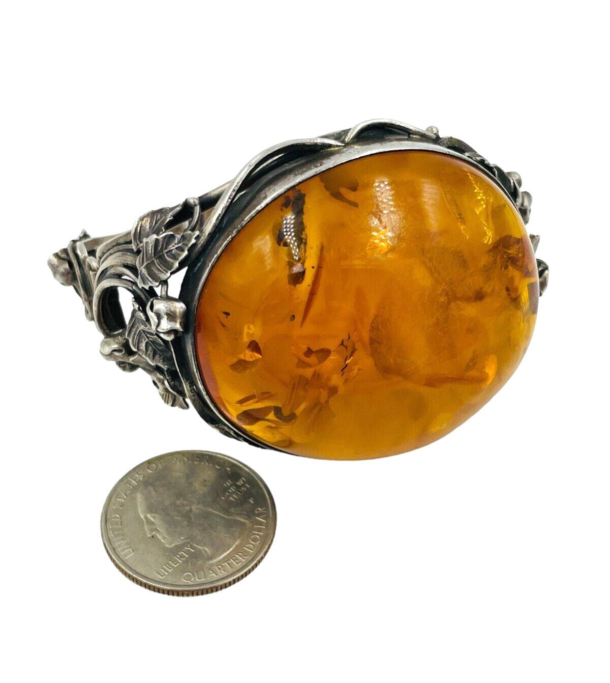 Vintage Sterling Silver Cognac Amber bracelet from Poland Huge