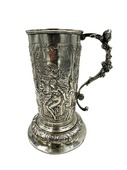 Antique 19th Century Schleissner Hanau Silver Tankard Mug