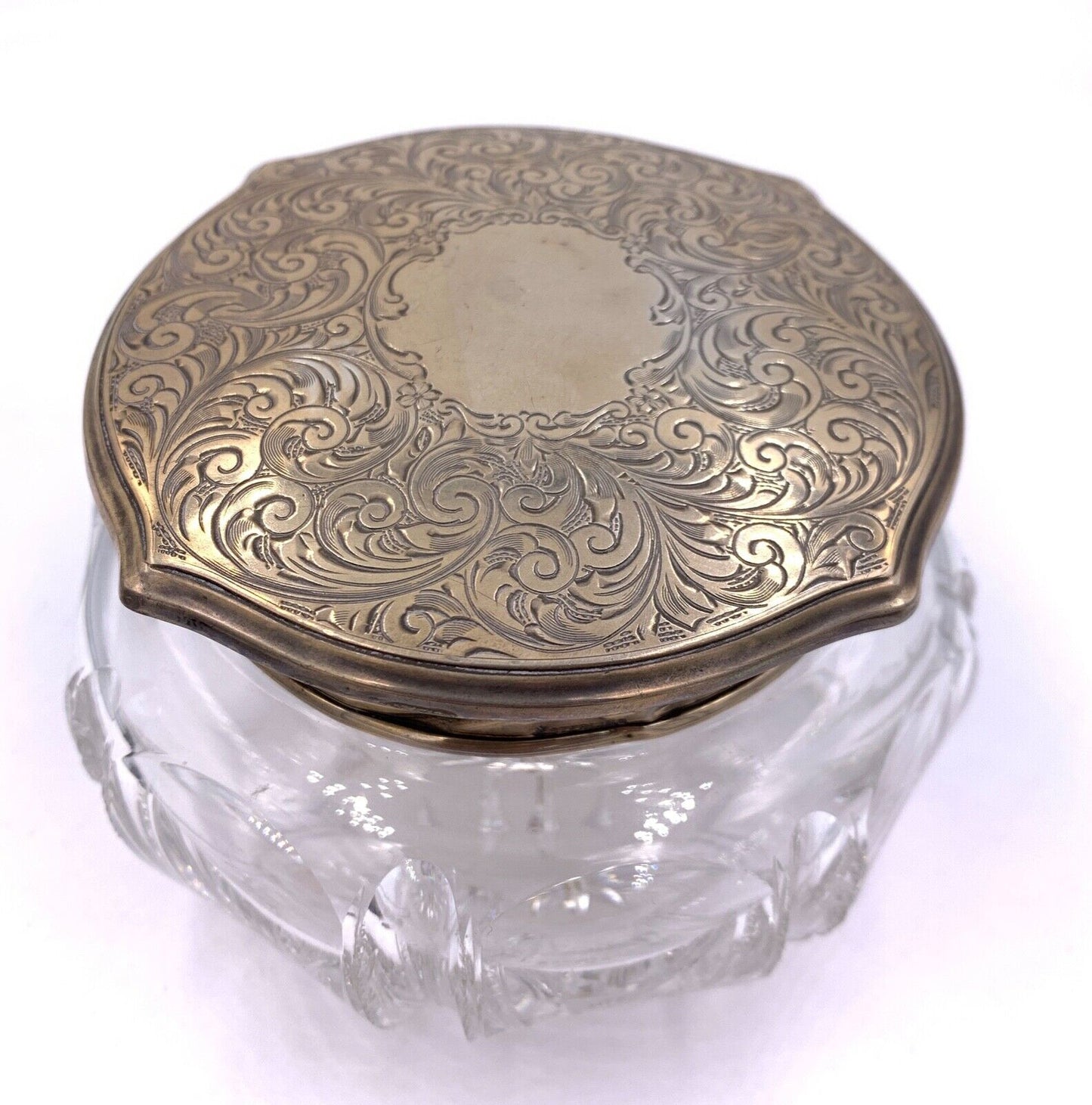 Antique La Pierre large Cut Glass Vanity Jar with Sterling silver top