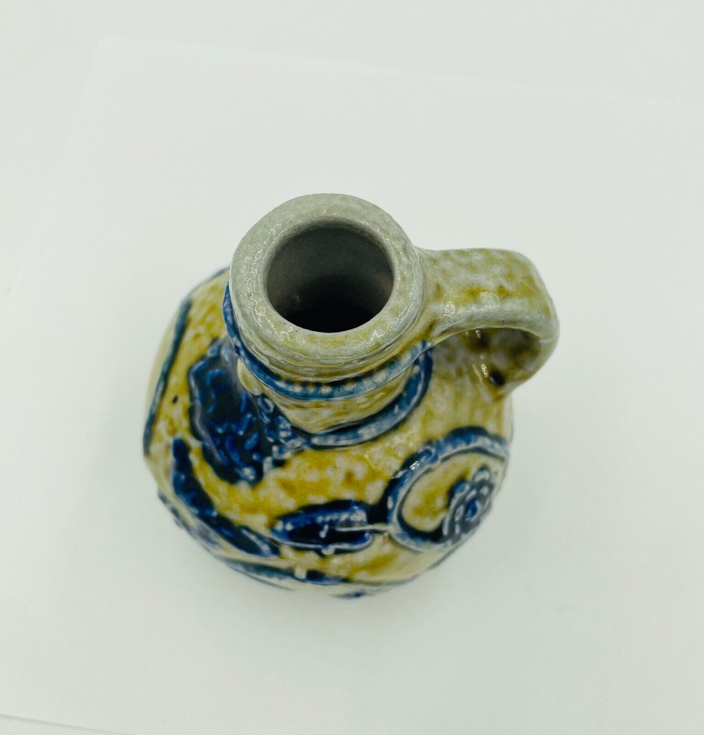 Vintage Gray and Cobalt Blue Salt Glazed German vase jug by Plewa