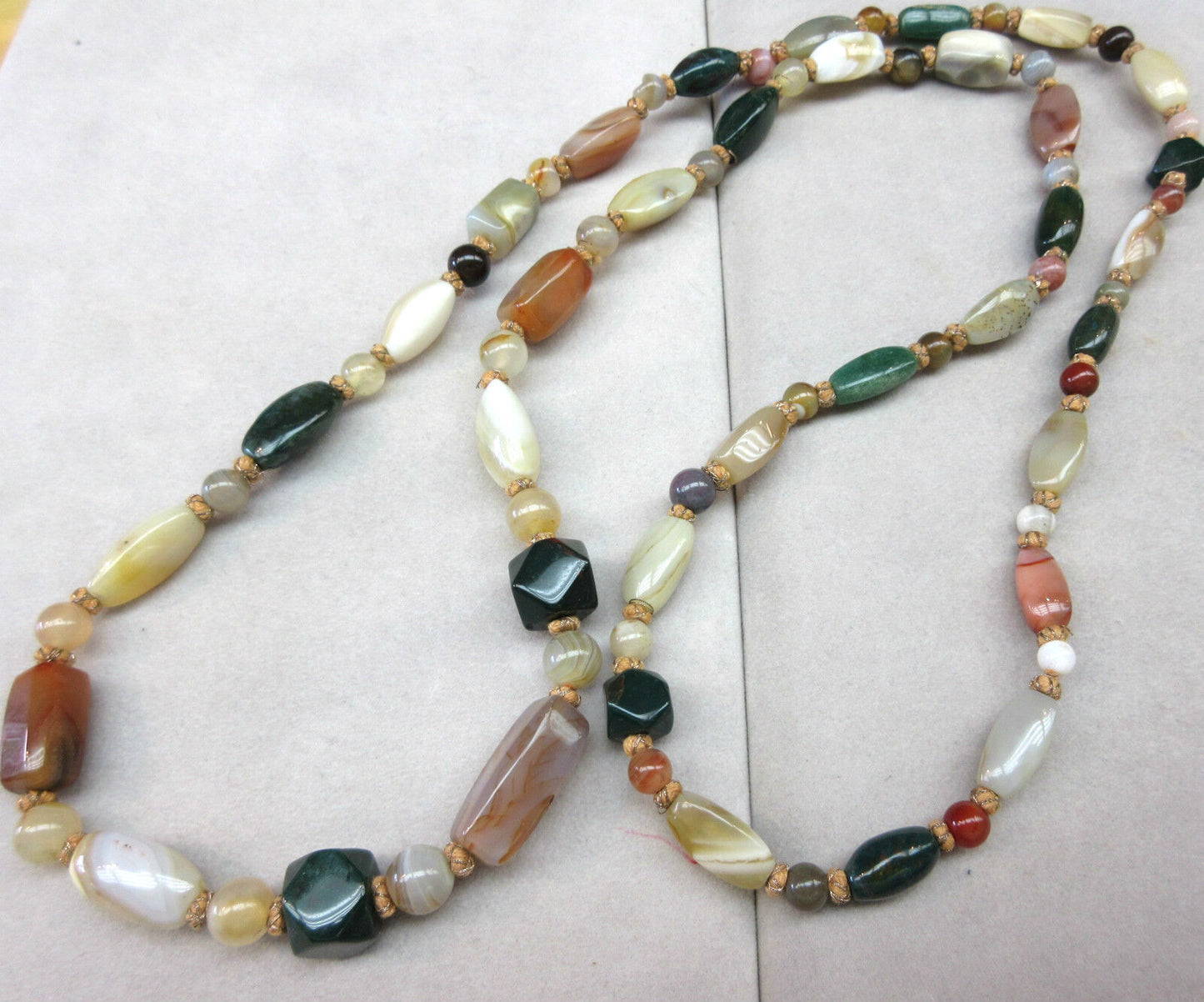 Antique Chinese export Bead Blood jade,Agate,Carnelian Necklace 42"