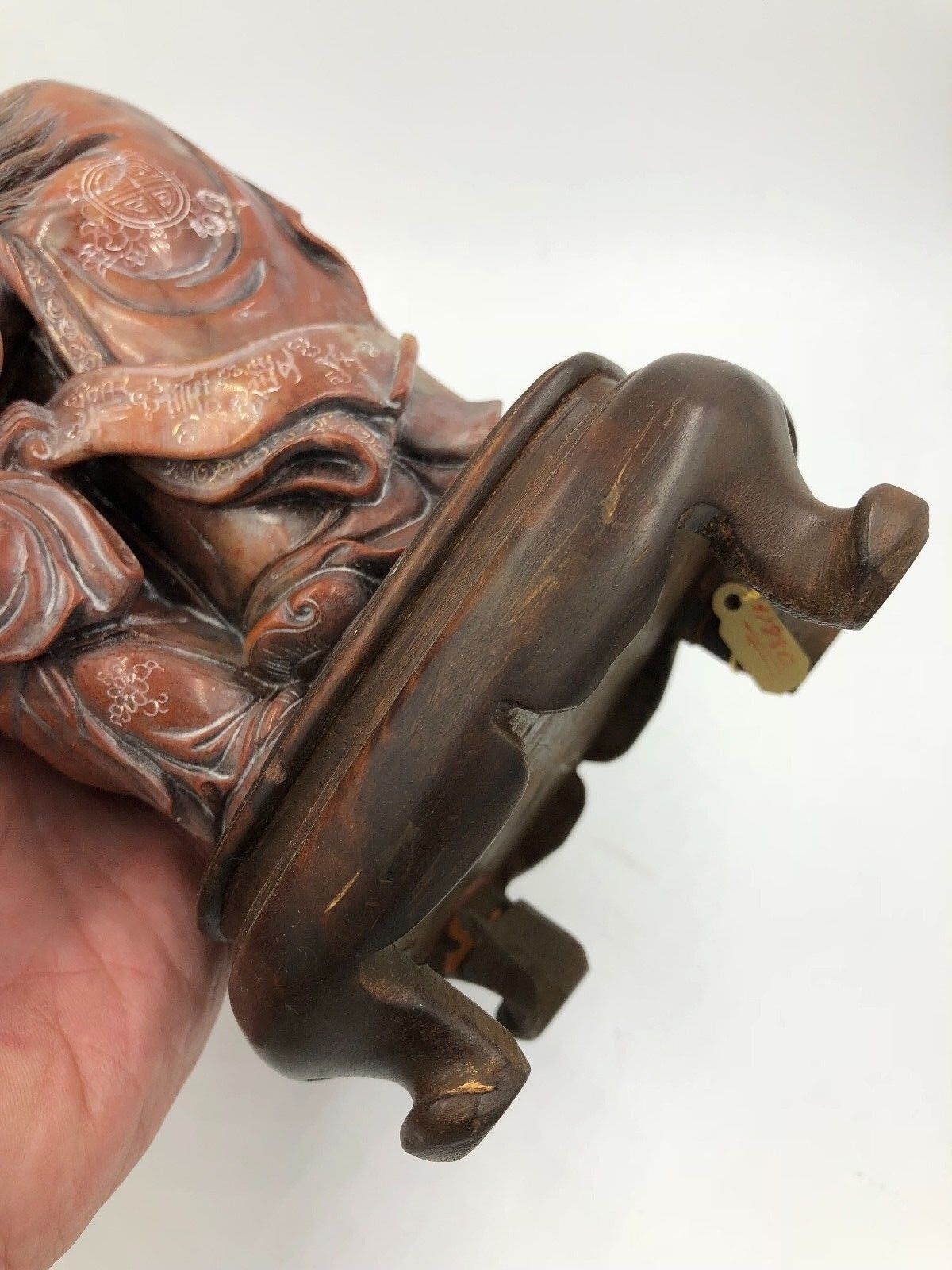 Antique Carved Hard Stone Stand Scholar Rare dragon Cane