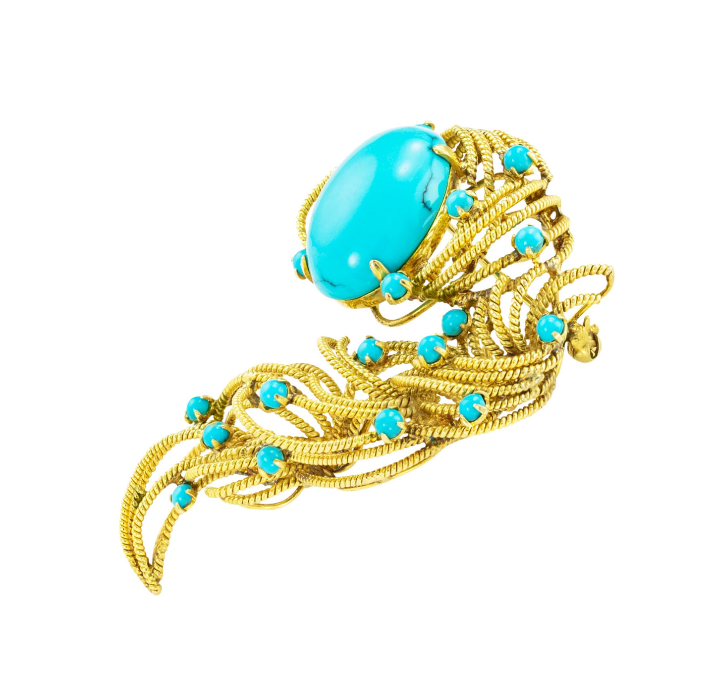 Estate Turquoise Yellow Gold Brooch Pendant