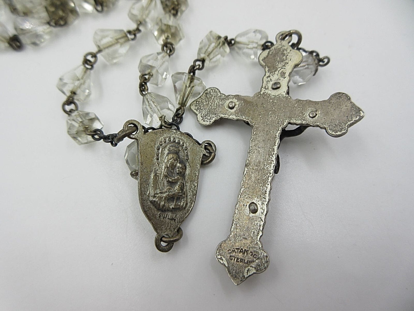 Catamore Sterling Silver Religious Catholic Faceted Crystal Glass Bead Rosary