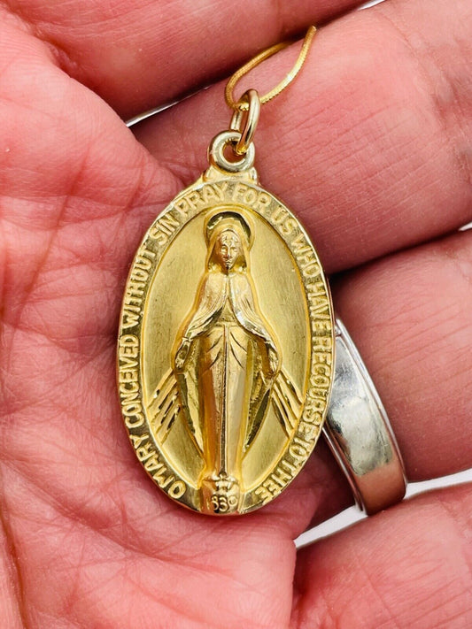 Vintage Creed 14K Yellow Gold O Marry Conceived without Sin Pray For Us Necklace