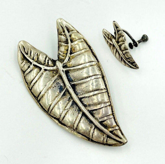 MING'S Honolulu Taro Sterling Taro Leaf Brooch pin with single earring