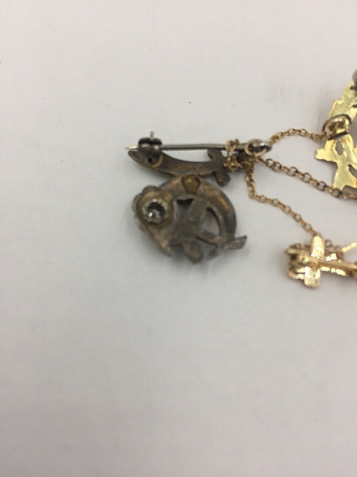 Vintage Masonic Eastern Star Enamel Diamond Pin in 14K Yellow Gold