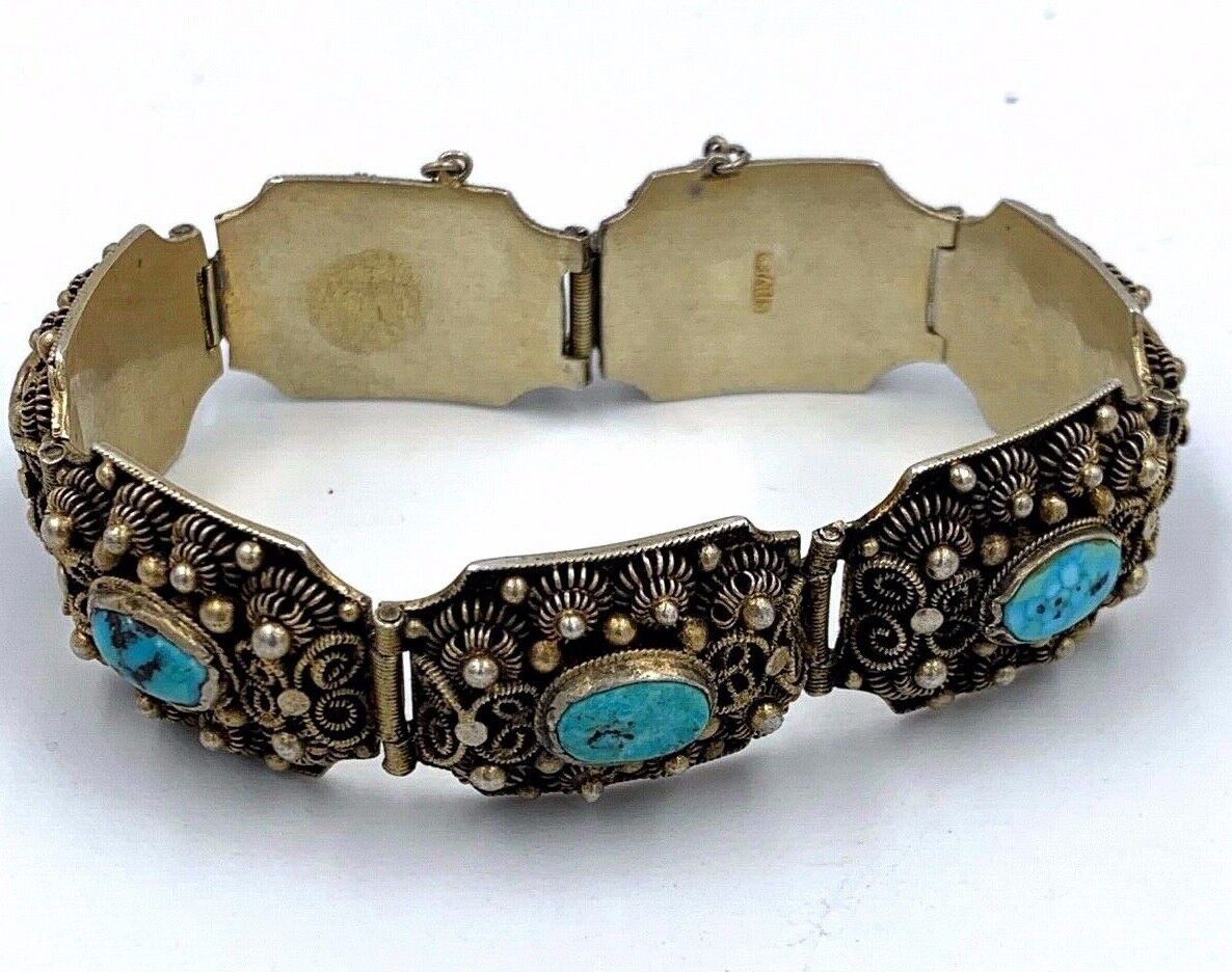 Vintage Chinese Export Silver Turquoise Bracelet Hand made