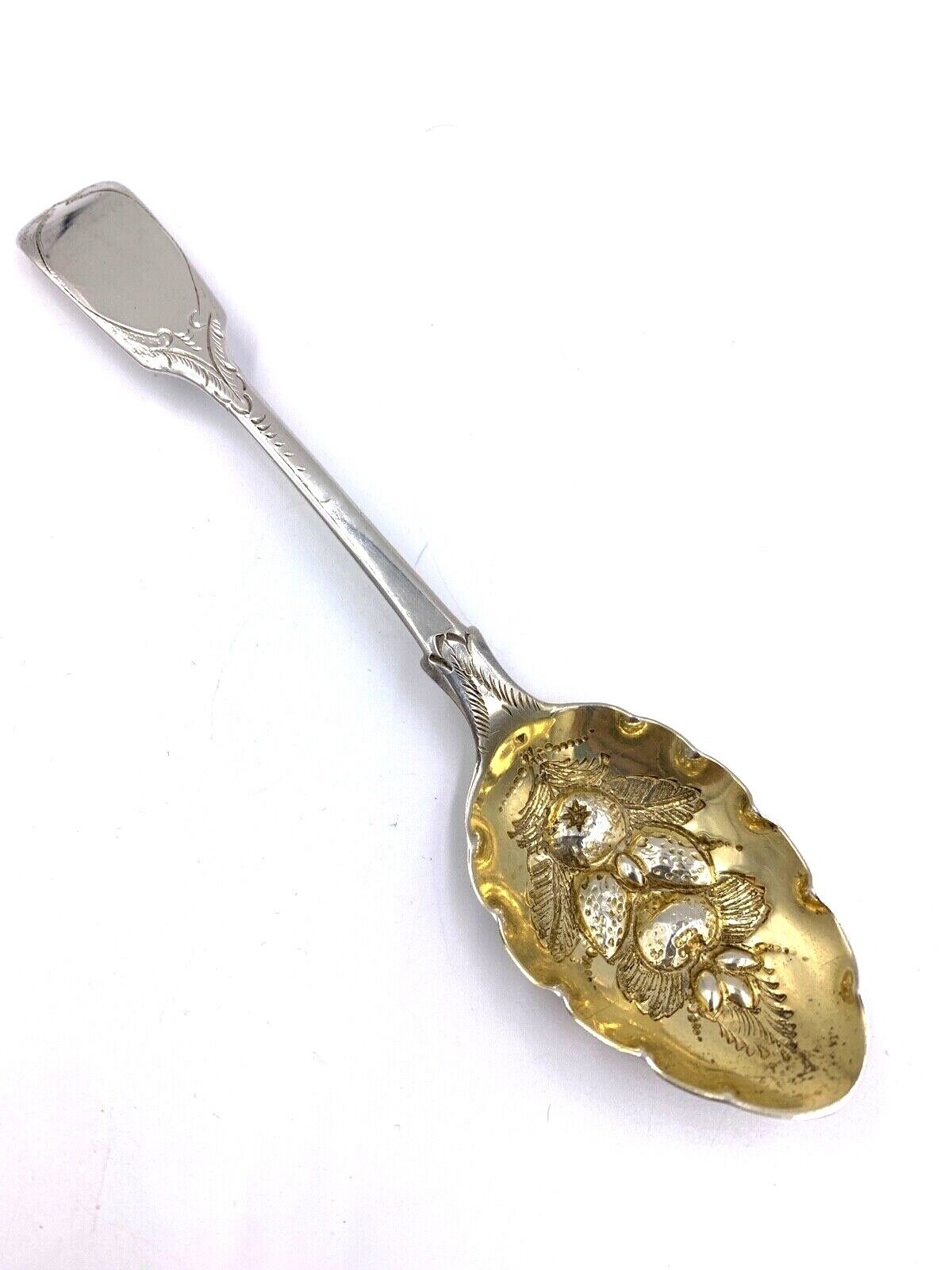 1866 Antique London Samuel Strahan Sterling Silver Berry Serving Spoon