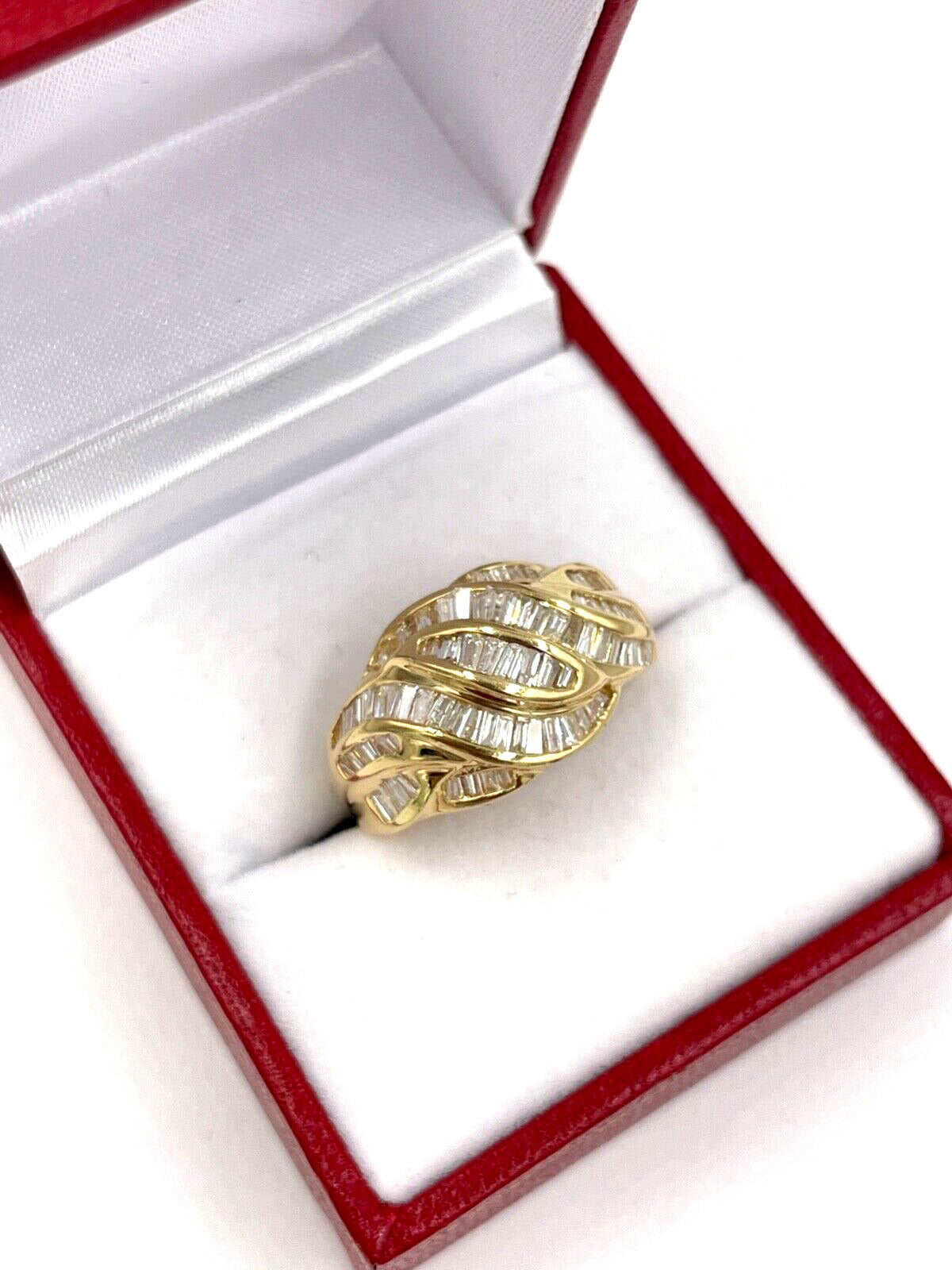 Estate 14k Gold  Diamond Baguette Cluster Cocktail Ring
