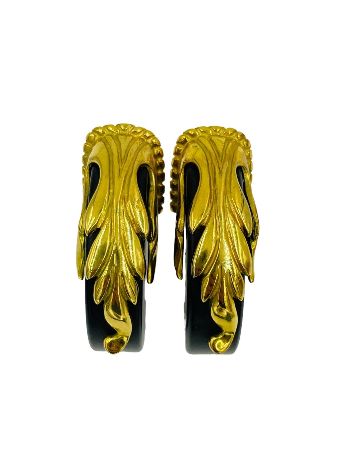 Inna Cytrine Paris Ebony wood Gold Plated Clip Earrings Runway